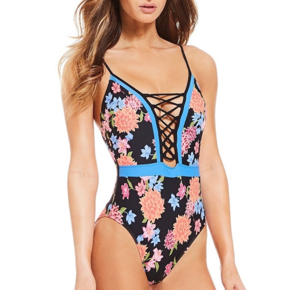 Gianni Bini Bed of Blooms One Piece Black Floral S